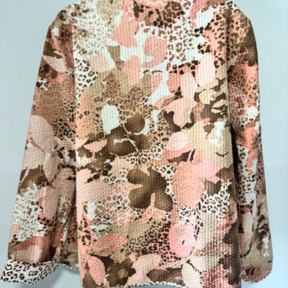 Alfred Dunner Jacket Womens 16 Pink Brown Floral Animal Print Quilted Statement - Picture 4 of 8